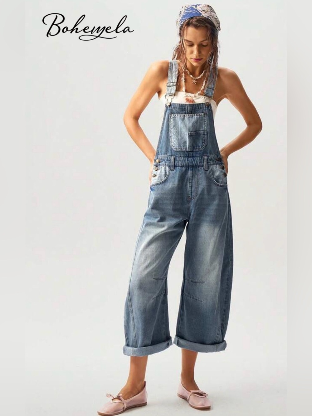Boheyela Women's Light Blue Denim Overalls